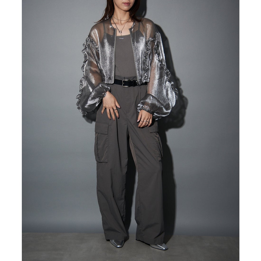 MAISON BREEZE reveur シアー シャイニー ブルゾン 長袖 ギャザー