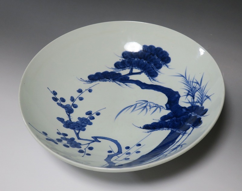 仙遊洞 鍋島焼 染付 松竹梅文 大皿
