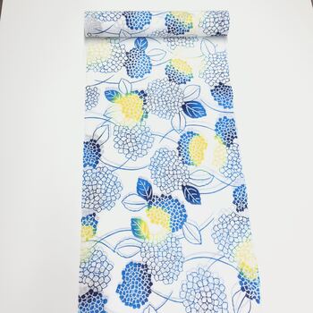 竺仙 浴衣 綿絽 注染 紫陽花 白地 反物｜着物のオンラインショップ