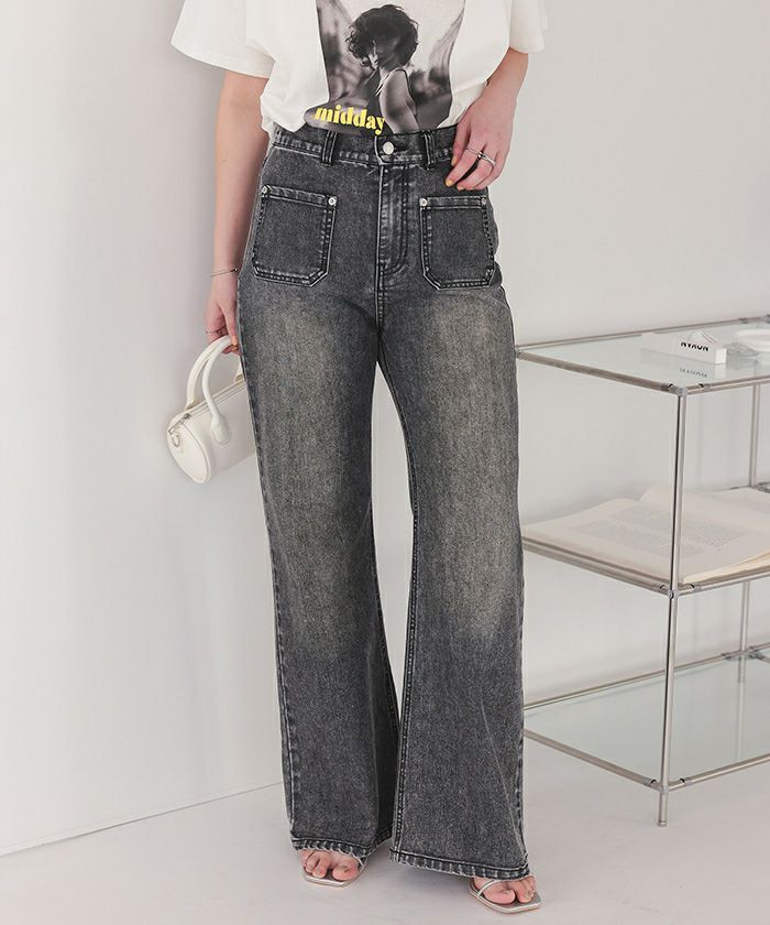 フロントポケットスリムフレアデニムパンツ | titivate