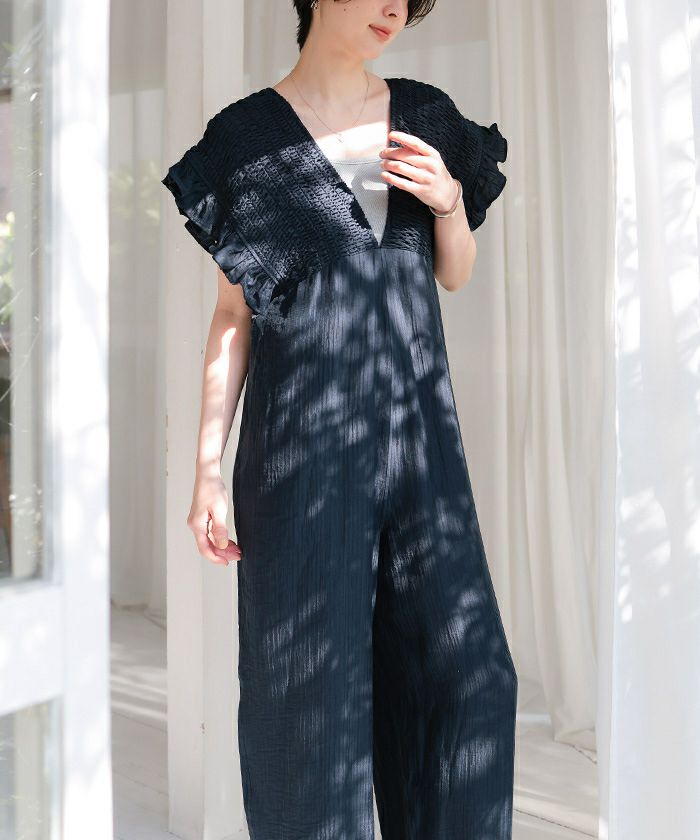 シャーリングフリルオールインワン | titivate