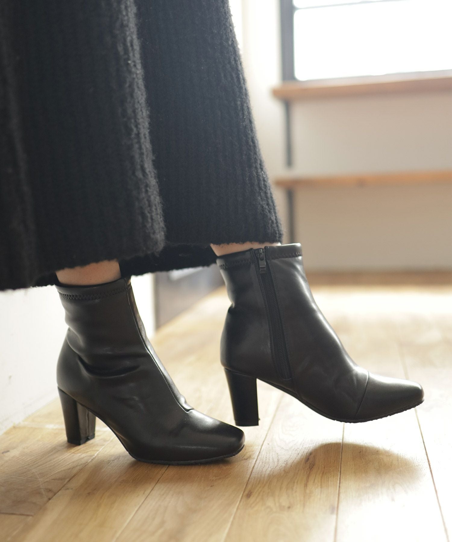 スリムフィットストレッチスクエアトゥショートブーツ | SESTO(セスト