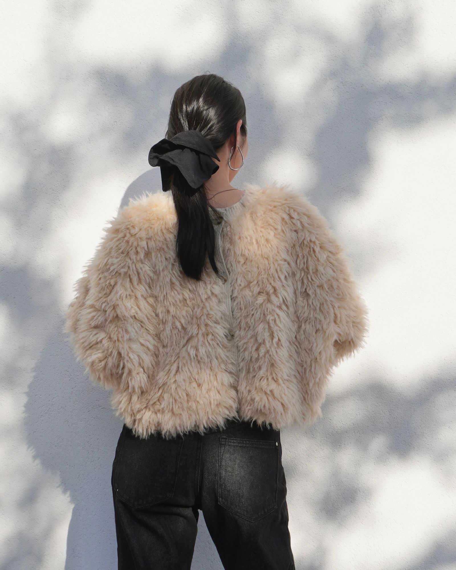 THINK FUR - 2Way Fur×Knit Tops (クリーム) / 2ウェイファー×ニット