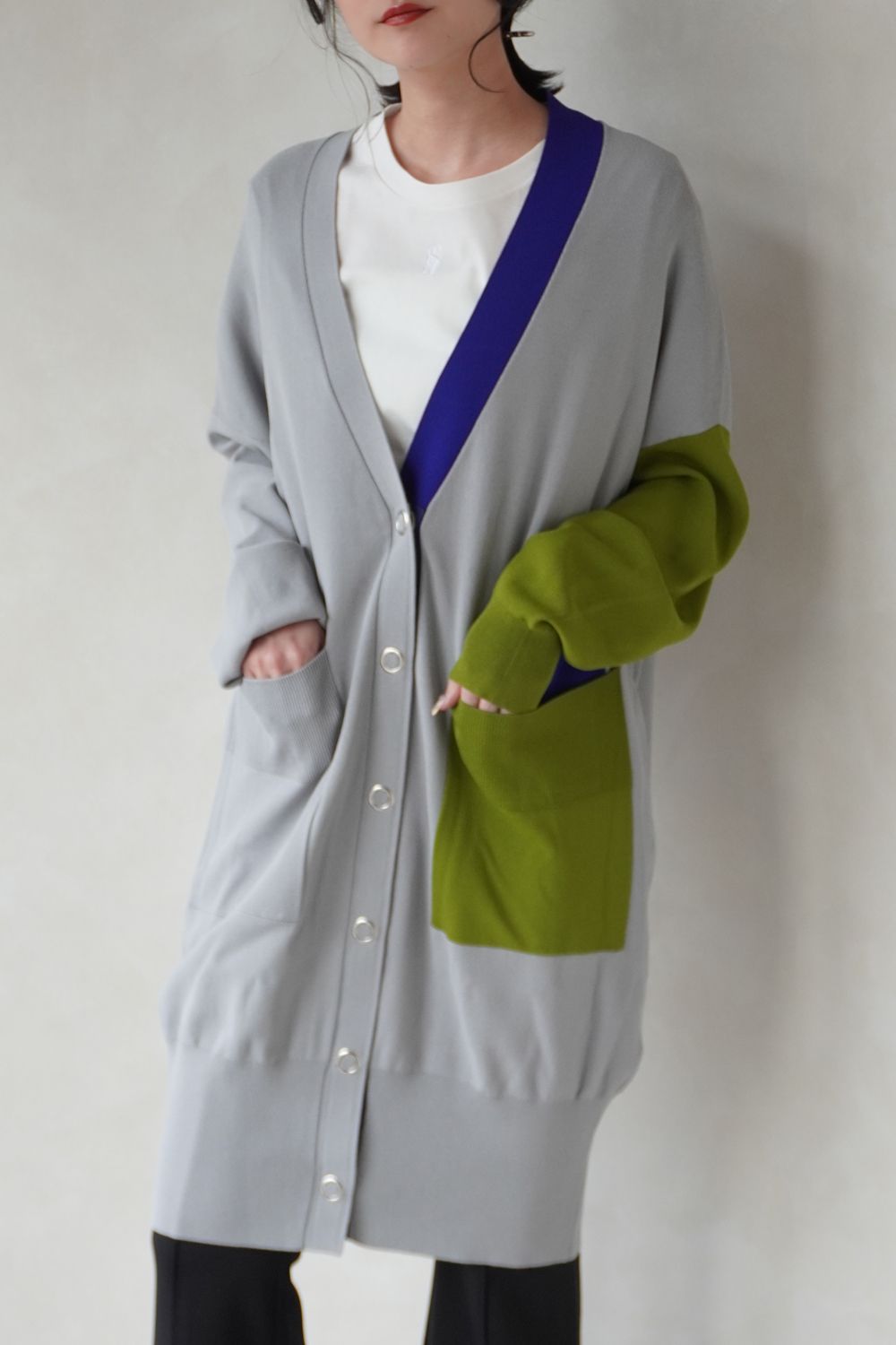 UN3D. - BI-COLOR OVER CD / バイカラーオーバーカーディガン (グレー