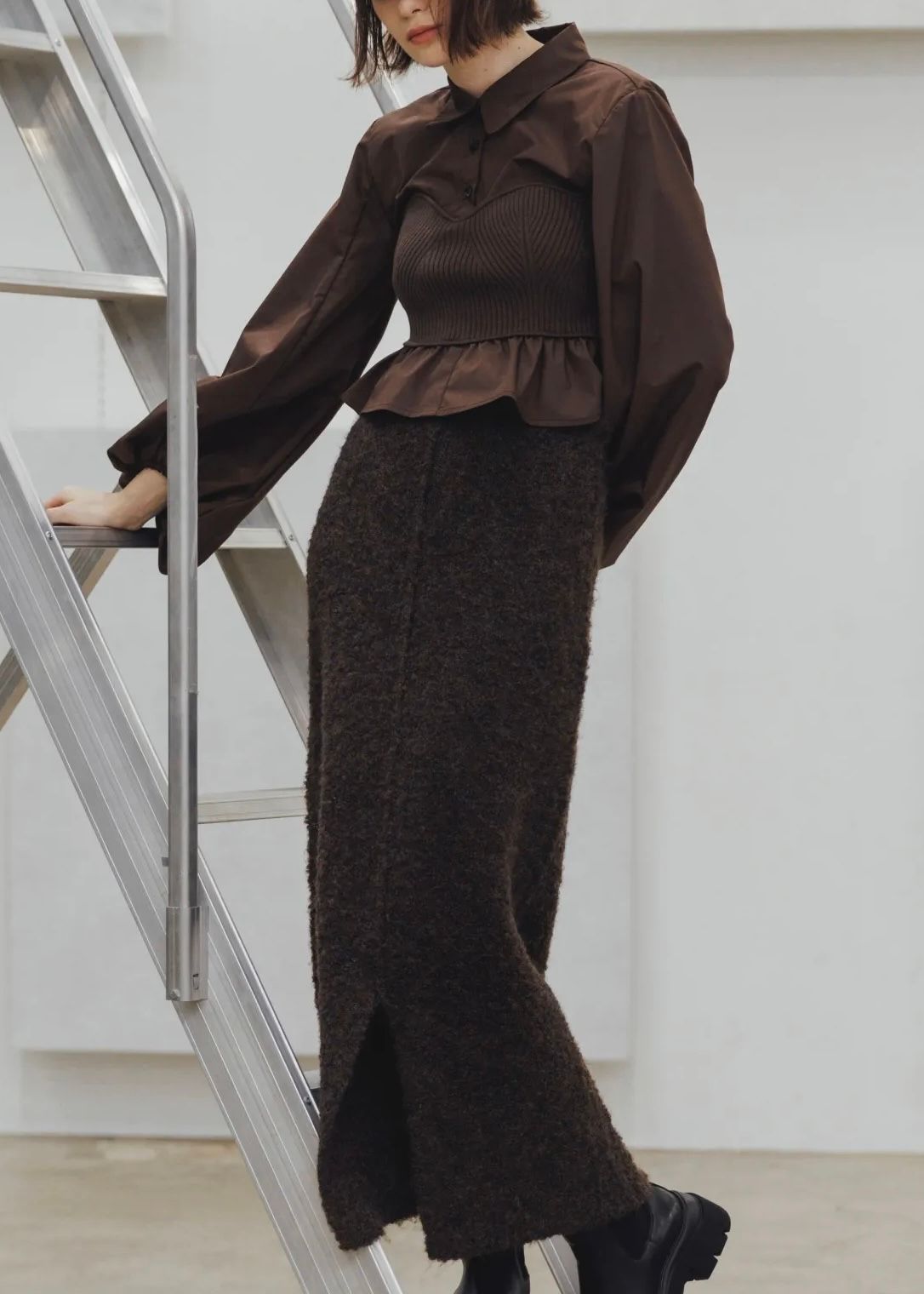 WILLFULLY - knit bustier docking peplum BL / ニットビスチェ