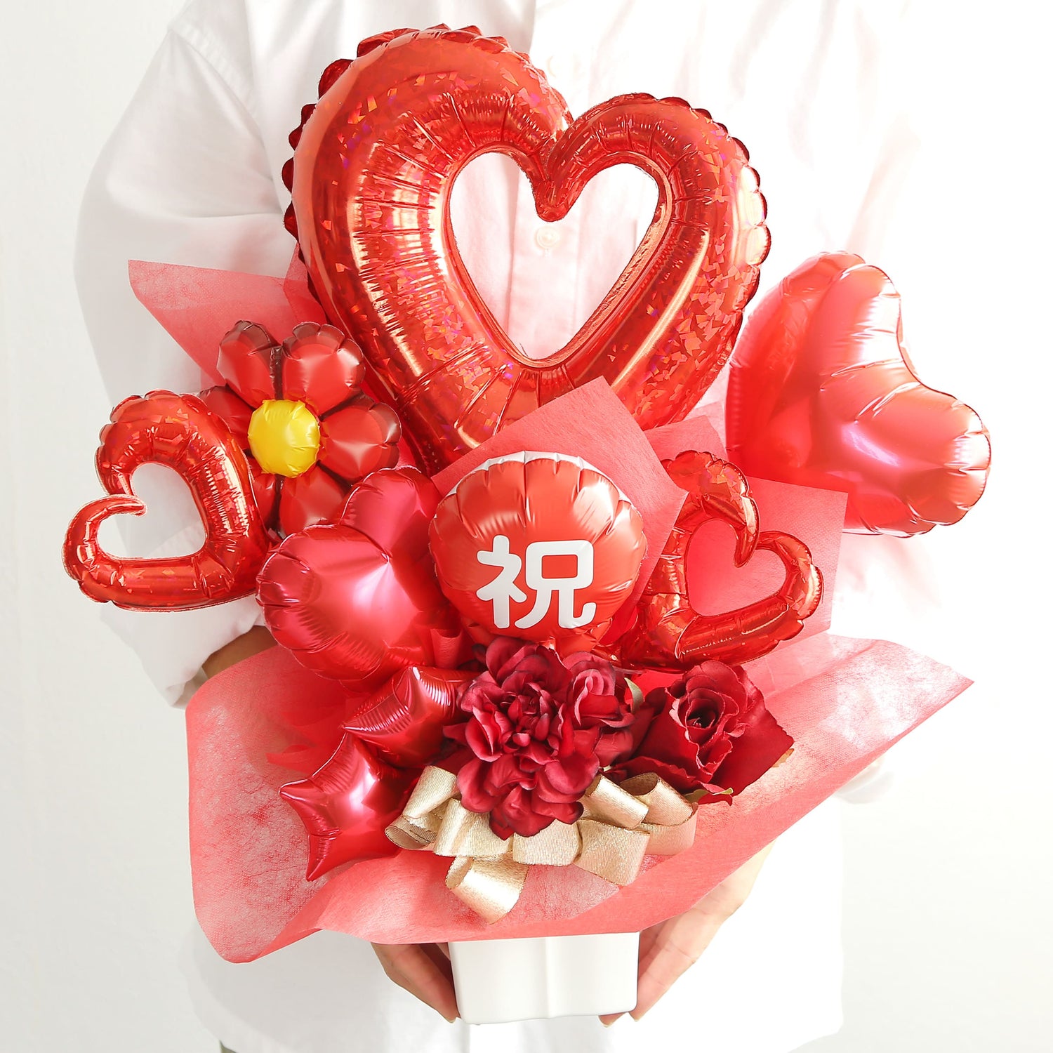 バルーンギフト卓上タイプ｜バルーン祝アレンジ全3色【祝♥️フラワー