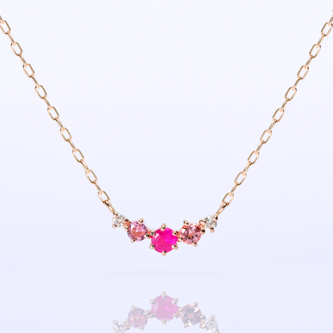 ネックレス K10ピンクゴールド ルビー ピンクトルマリン ダイヤモンド