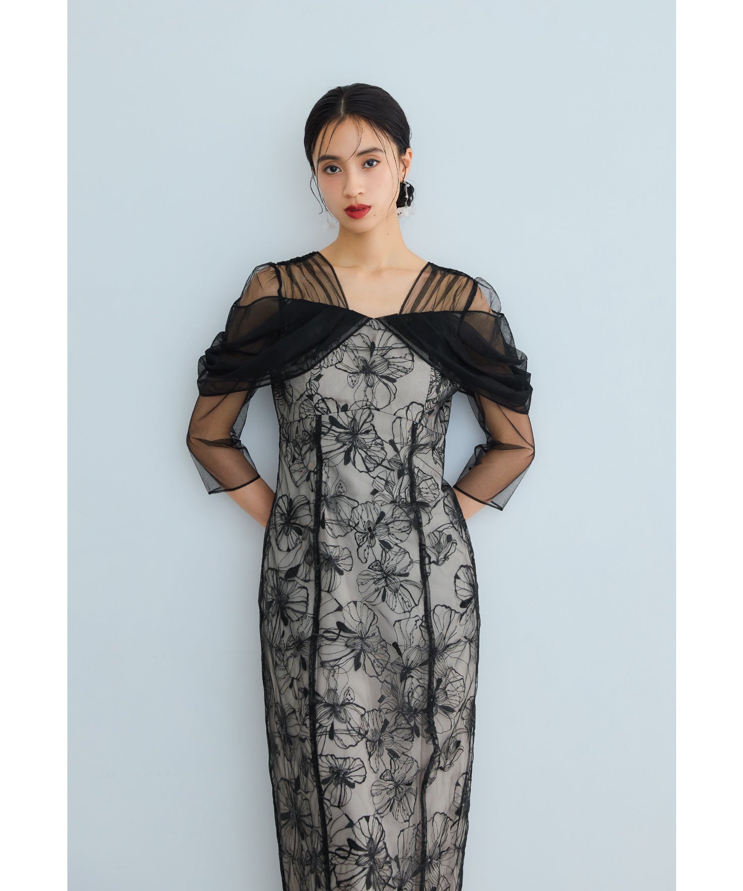 オフショルダースパンコール刺繍レースドレス 結婚式 成人式 二次会