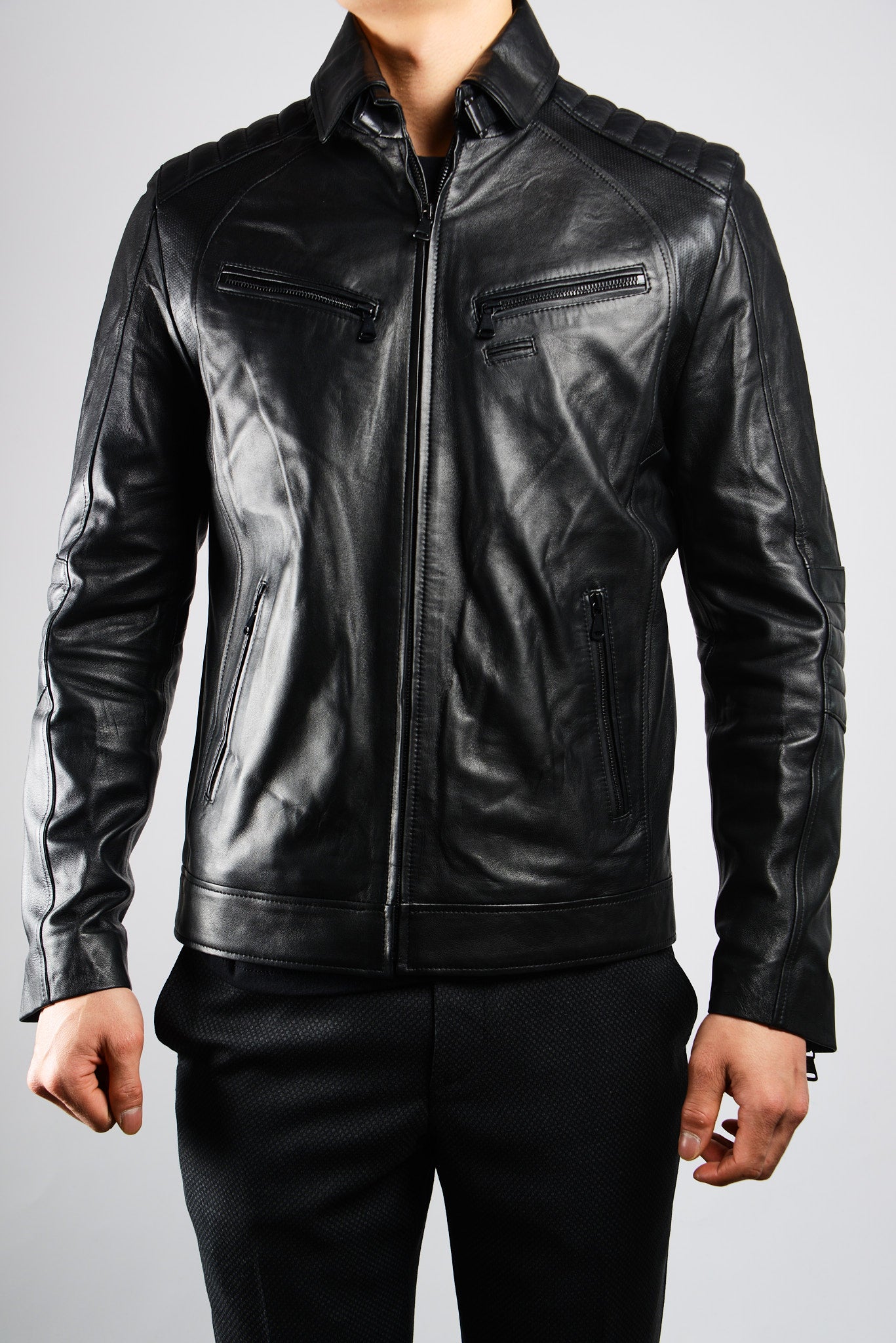 Holloway Stand Up Collar Moto Leather Jacket – Haight & Ashbury