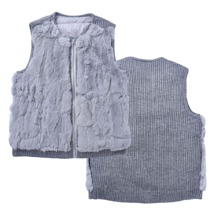 レッキスファー ベスト レディース ファーベスト 襟無 ラビットファー