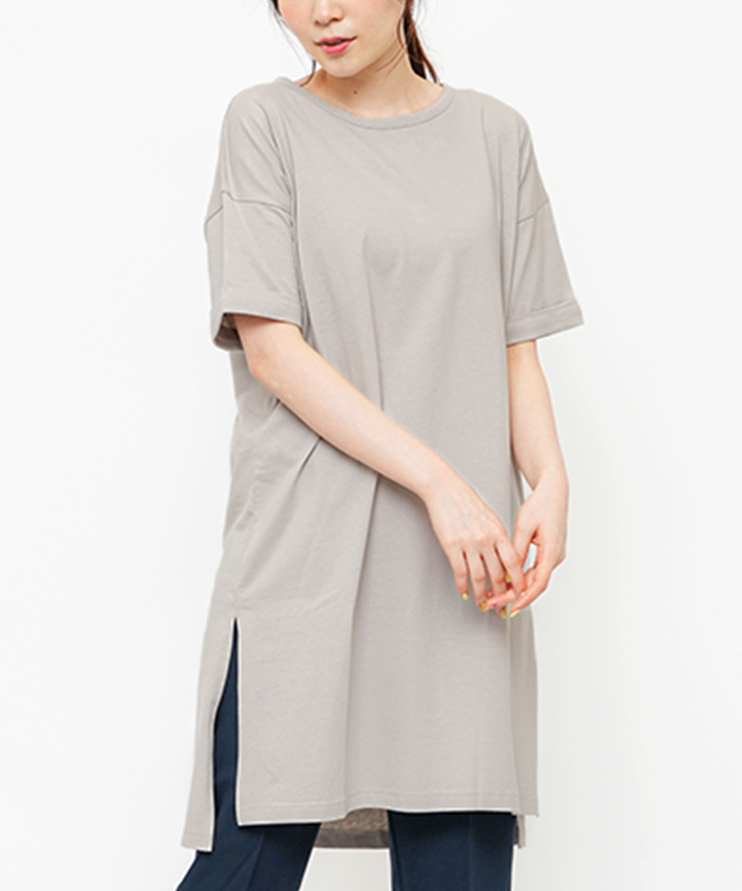 レディース ワンピース Tシャツ カットソー 半袖 スリット ショート丈