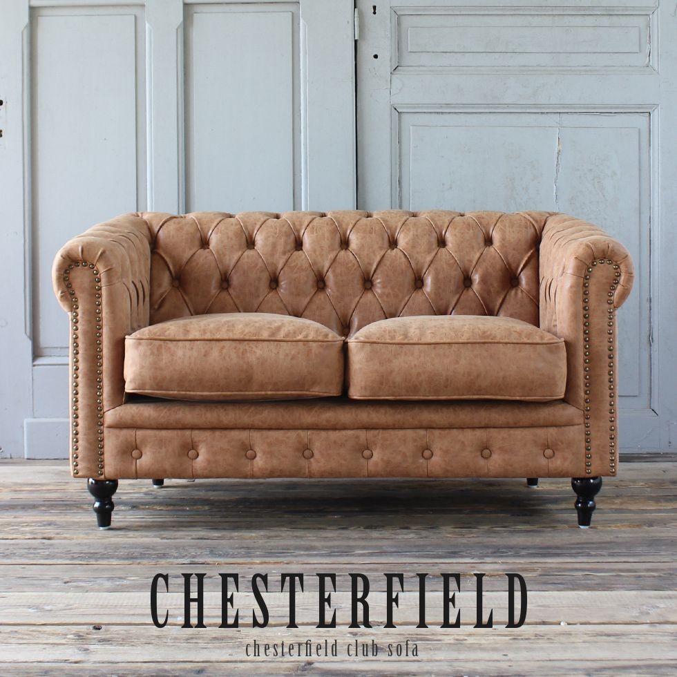 チェスターフィールド ソファ 鋲打ち 英国風 ヴィンセント 2人掛け