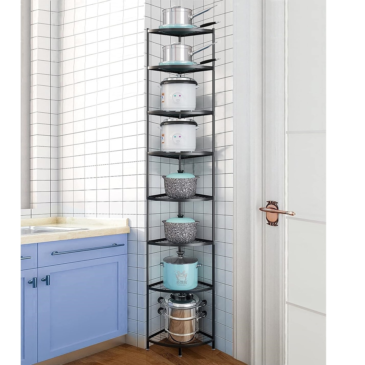 クックウェアスタンド おしゃれな鍋置き棚 8段 調理器具スタンド 自立