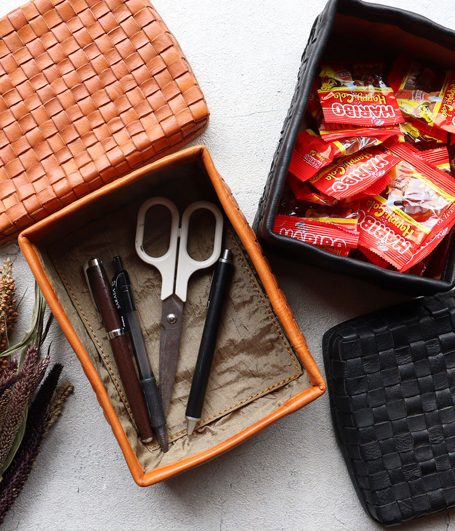 収納ボックス レザーボックス フタ付き メッシュレザー 四角 本革