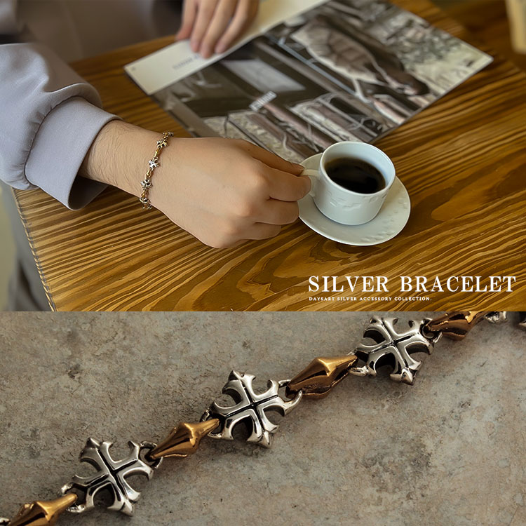 ブレスレット メンズ シルバー925 クロス チェーン チェーン