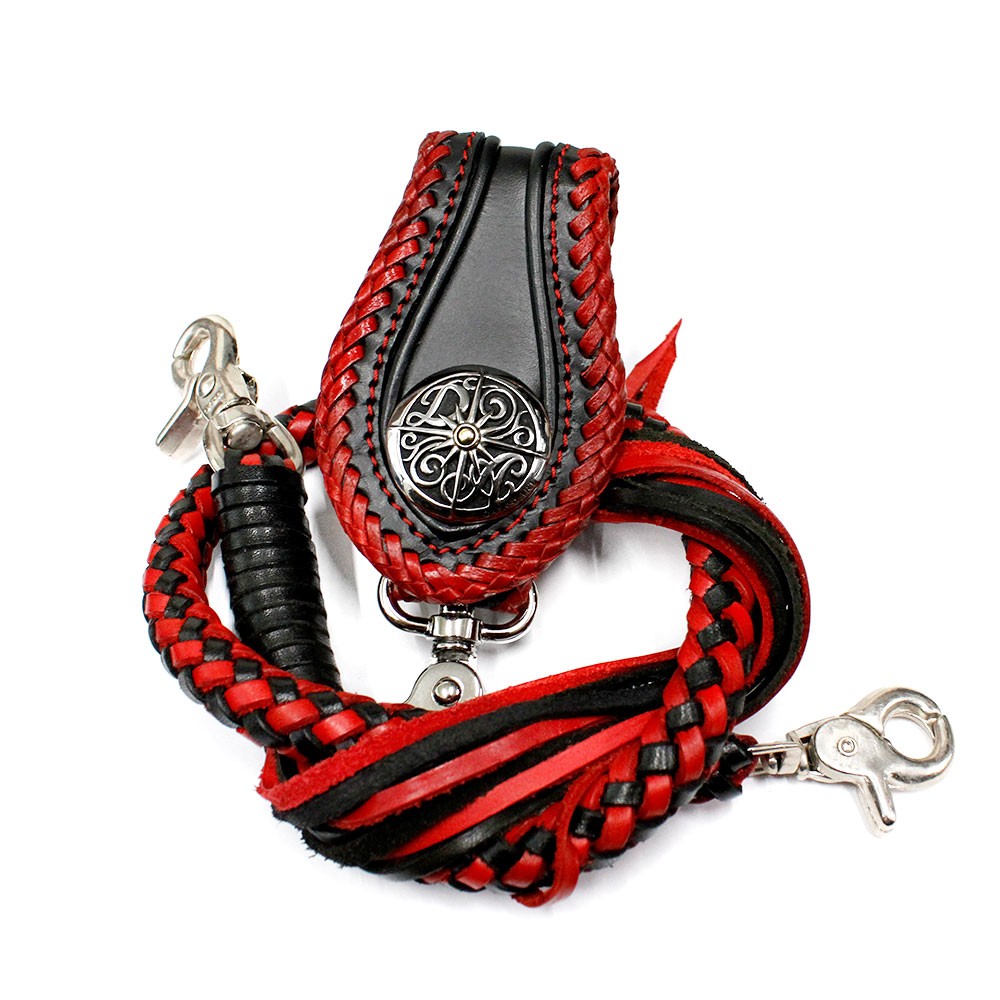 ウォレットチェーン ベルトループ セット 本革 8本編み レースアップ