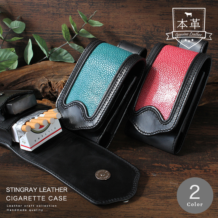 鹿革のシガレットケース 鹿角スカルボタン 鹿革のシガレットケース