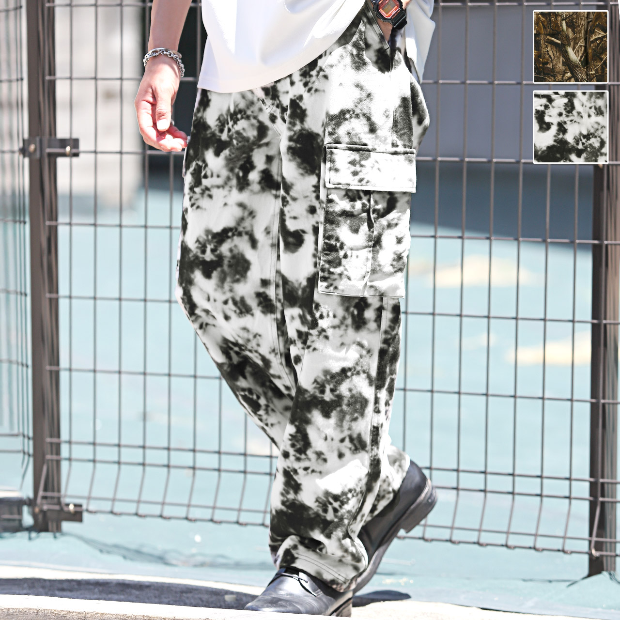 カーゴパンツ メンズ ワイドパンツ ボトムス 総柄 迷彩 カモフラ