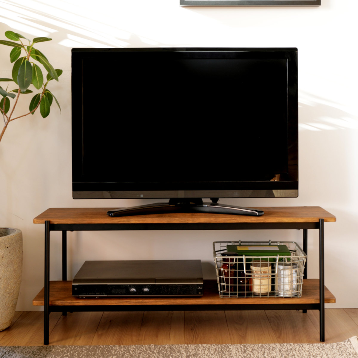 弘益 テレビ台 幅100cm ローボード ヴィンテージ調 スチールフレーム