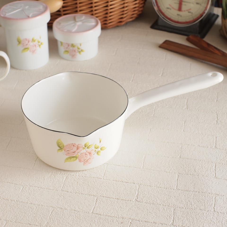 イマン ダイアナローズ 両口片手鍋 ホーロー ミルクパン アンティーク