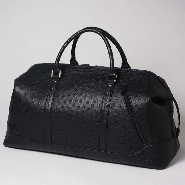 本革 オーストリッチ ボストンバッグ 旅行用バッグ ブラック 機内