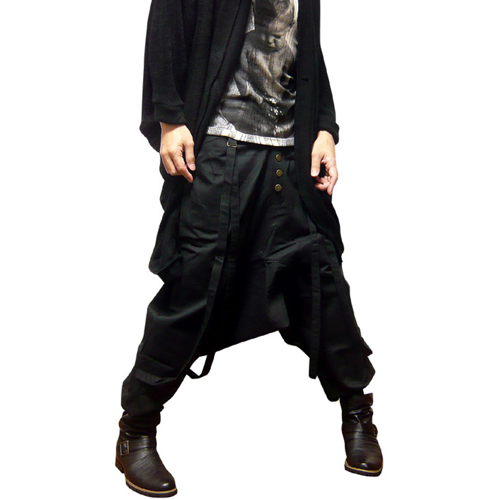 サルエルパンツ メンズ サスペンダー サルエル パンツ ブラック 厚手