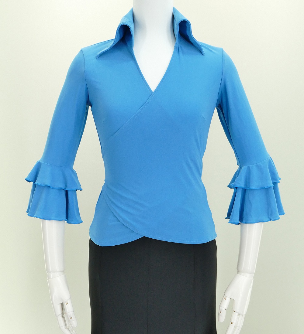 フラメンコ カシュクールブラウス ブルー フリーサイズ 1005 : emika