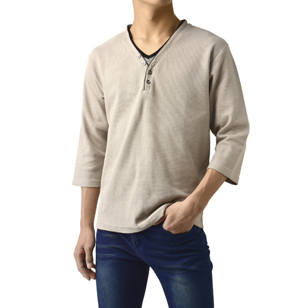 FLAG ON CREW 七分袖 カットソー メンズ 7分袖 Tシャツ 畦ワッフル Y