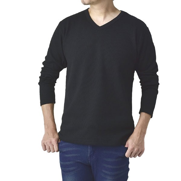 FLAG ON CREW Vネック 長袖Tシャツ メンズ 無地 ロンT ワッフル ベビー