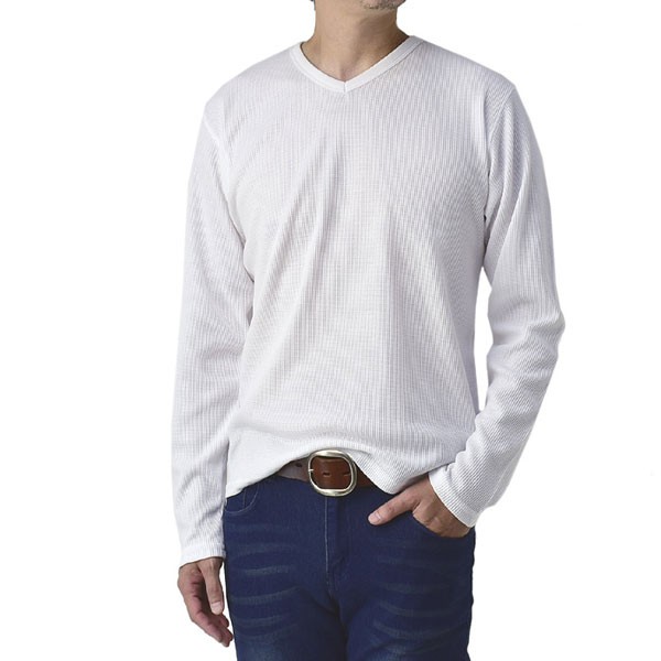 FLAG ON CREW Vネック 長袖Tシャツ メンズ 無地 ロンT ワッフル ベビー