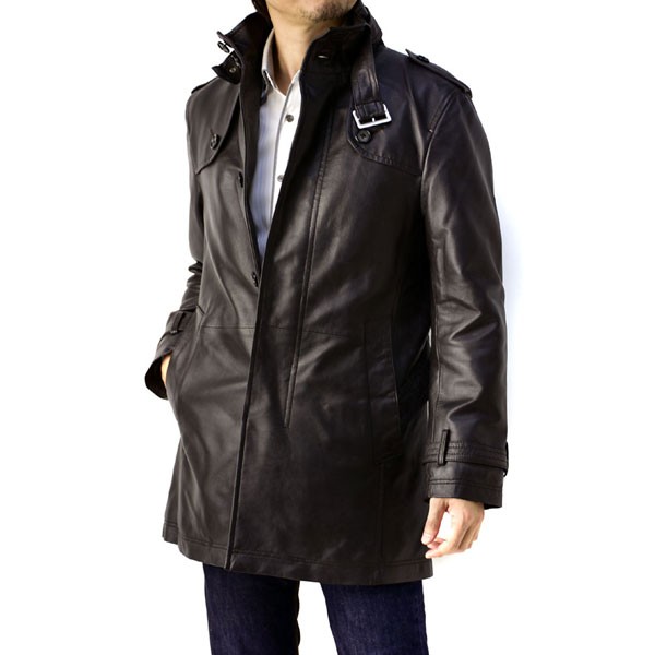 FLAG ON CREW コート 本革 レザーコート 高級羊革 ラムレザー メンズ