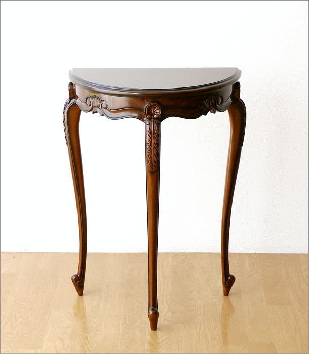 コンソールテーブル 玄関 アンティーク 半円 猫脚 猫足 花台 木製