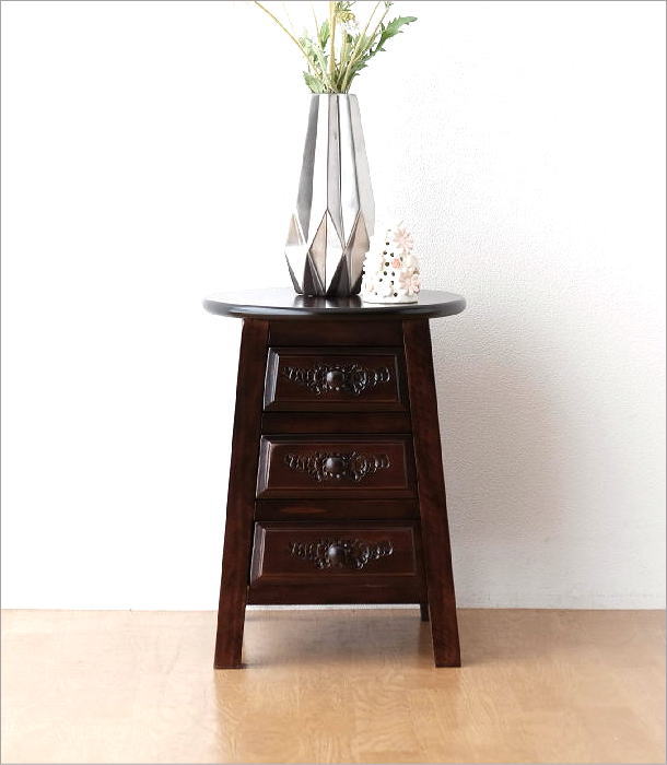 スツール アンティーク調 木製 収納 丸 椅子 花台 玄関 腰掛け