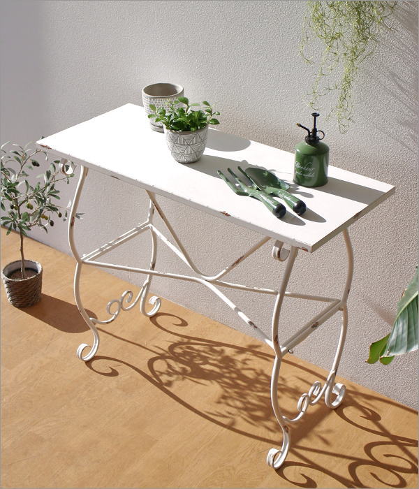 ガーデンテーブル 作業台 アンティーク アイアン 白 ホワイト 花台