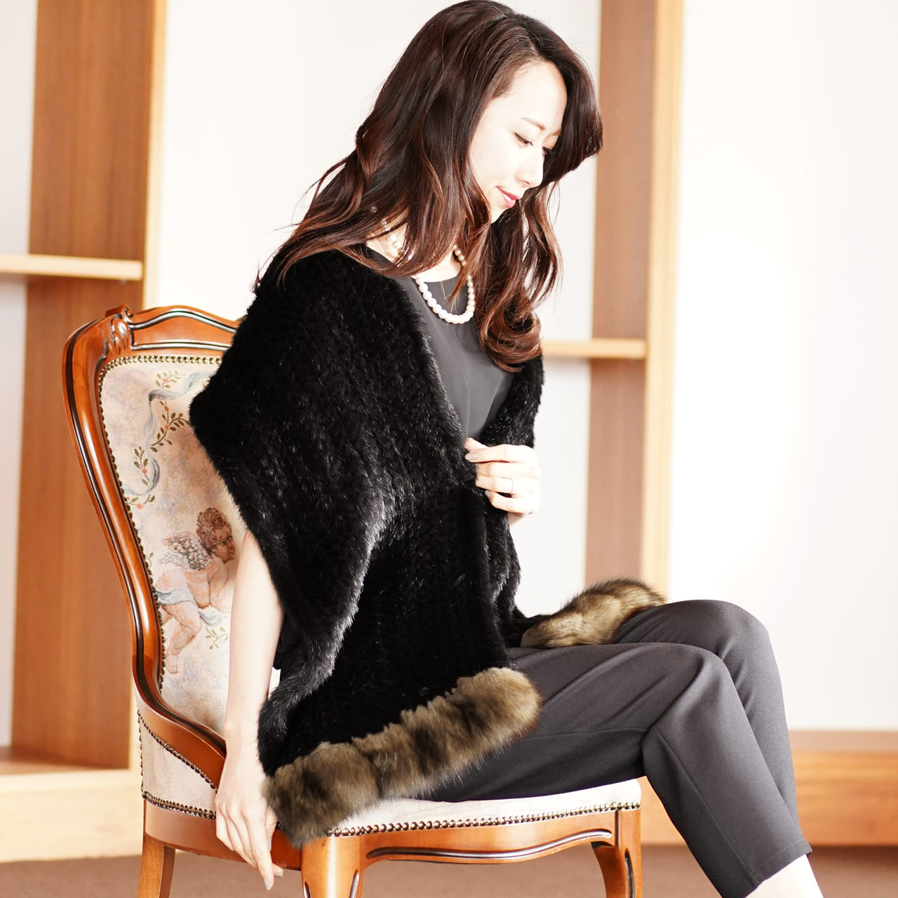 sankyo shokai（三京商会） ＜爆買＞ブラックミンク 編み込み ストール