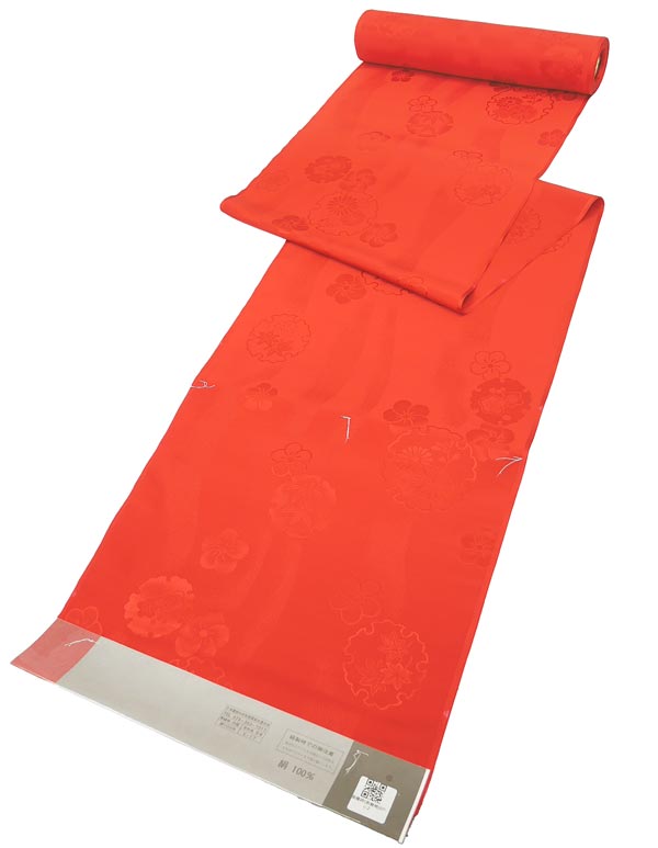振袖用 正絹 長襦袢反物 朱赤色 絹100% j-070 送料無料 レッド 振袖