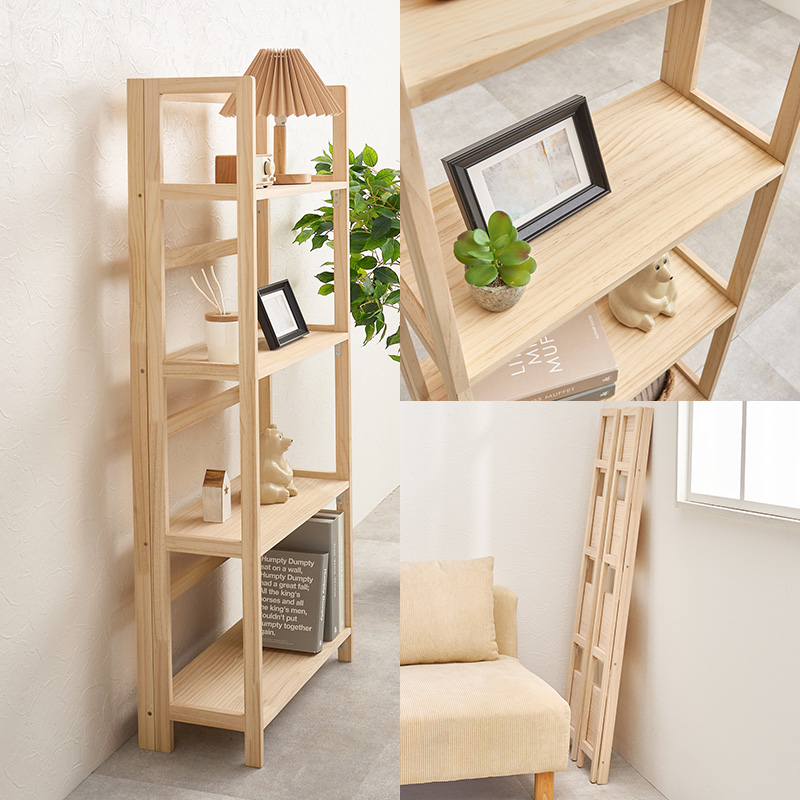 HAGiHARA（萩原） ラック 棚 木製 本棚 4段 完成品 収納 折りたたみ