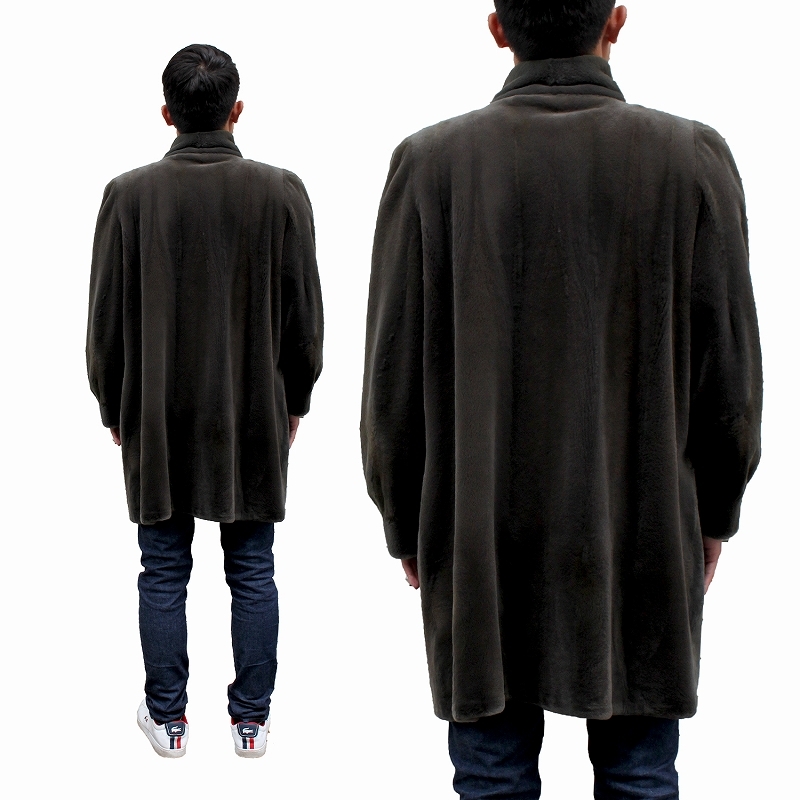 サガミンク シェアードミンク メンズ 毛皮コート モスグリーン