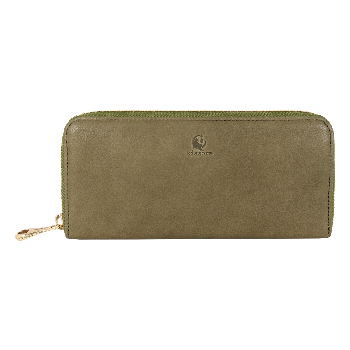 kissora（キソラ） 長財布 ラウンドファスナー 本革 レザー オリーブ