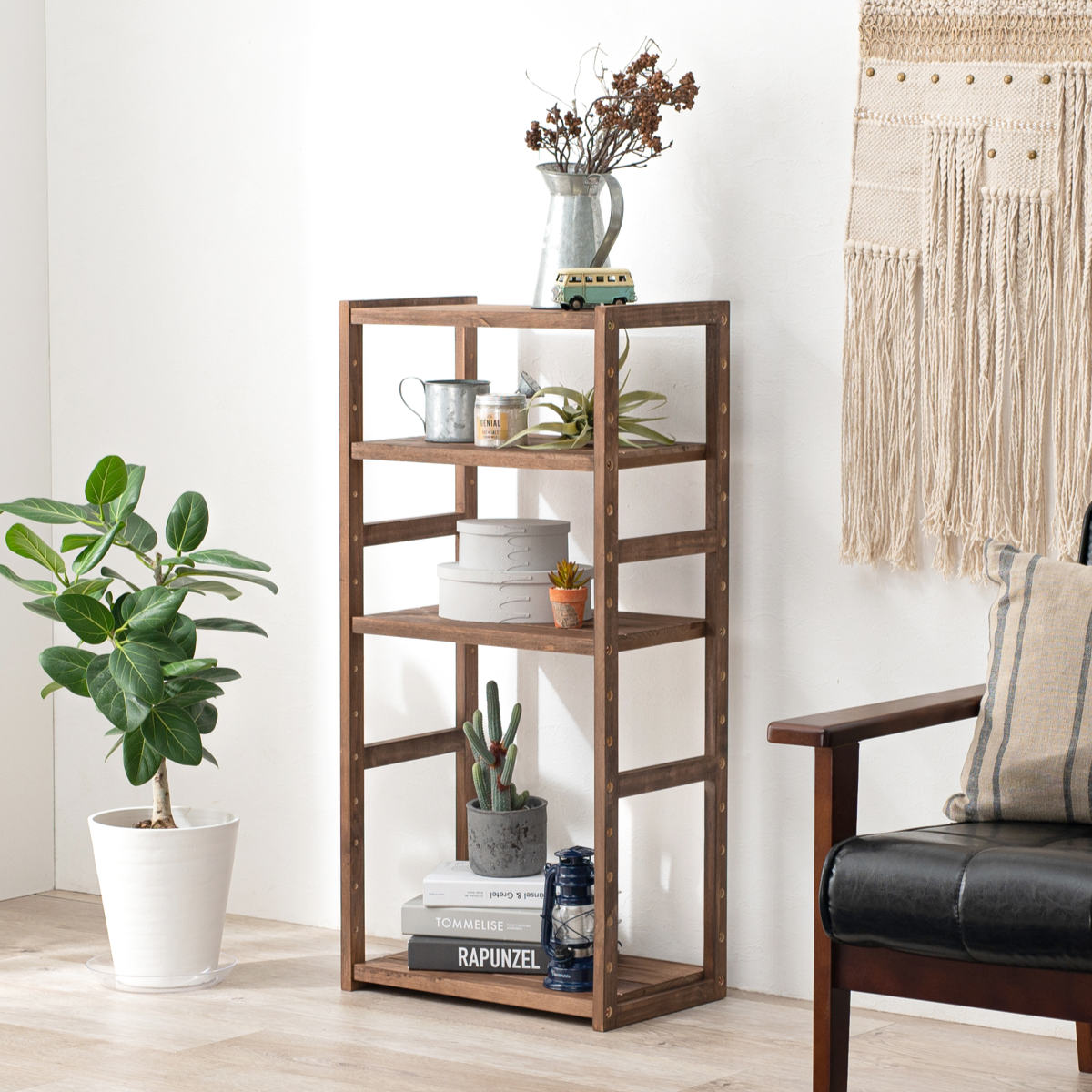 HAGiHARA（萩原） オープンラック 4段 木製 ディスプレイラック ウッド