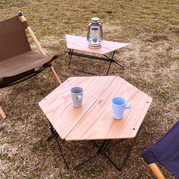 弘益 アウトドア テーブル ウッドトップ 3台 アーチテーブル ヘキサ