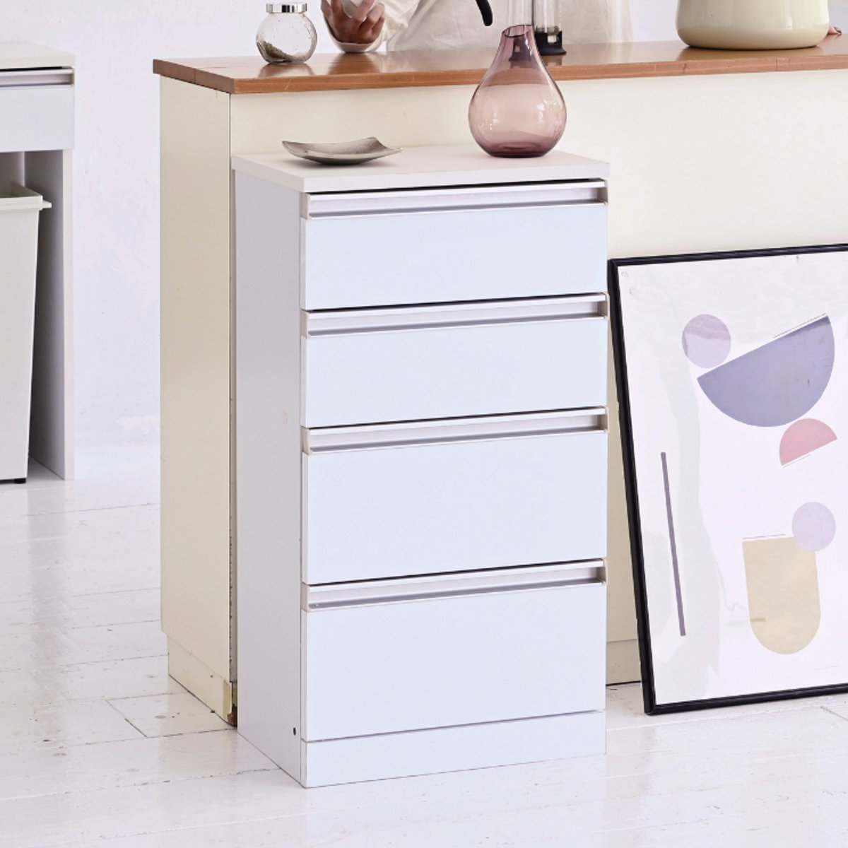 カウンター下収納 チェスト 4段 鏡面前板 幅40cm （ カウンター下 収納