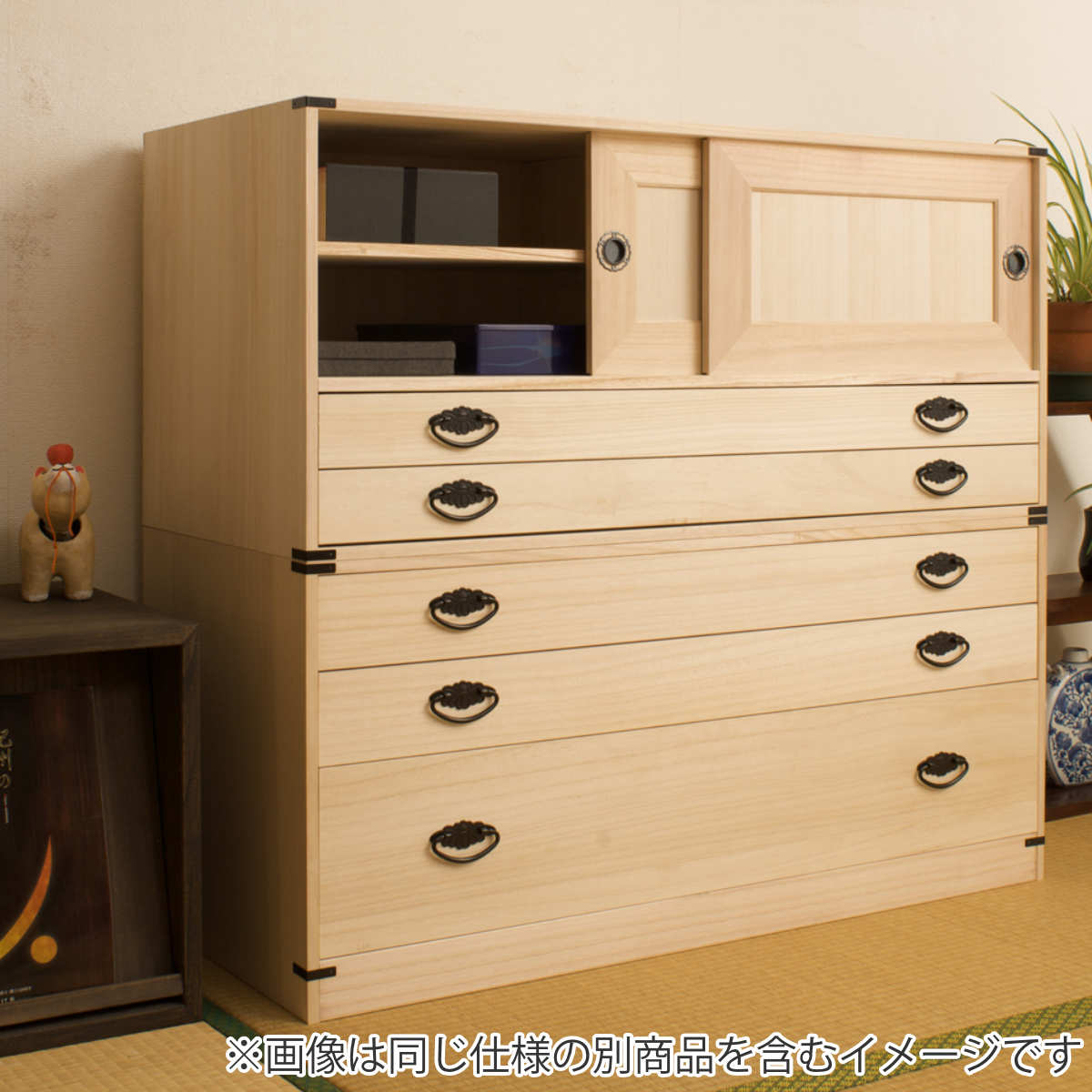 桐タンス 幅99.5cm 引出し2段 上置き兼用 引戸 日本製 （ 桐箪笥 収納