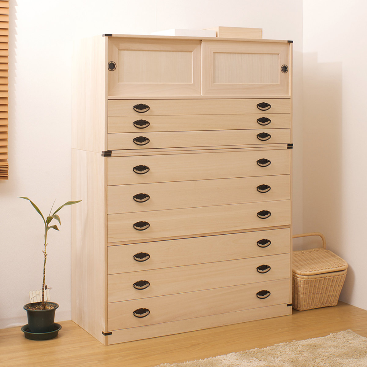 桐タンス 9段 引き戸タイプ 着物用 幅99 高さ137cm （ 桐たんす 桐