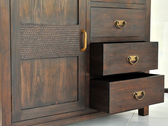 キャビネットアジアン家具 チーク無垢材 おしゃれ 幅100 木製 棚 バリ