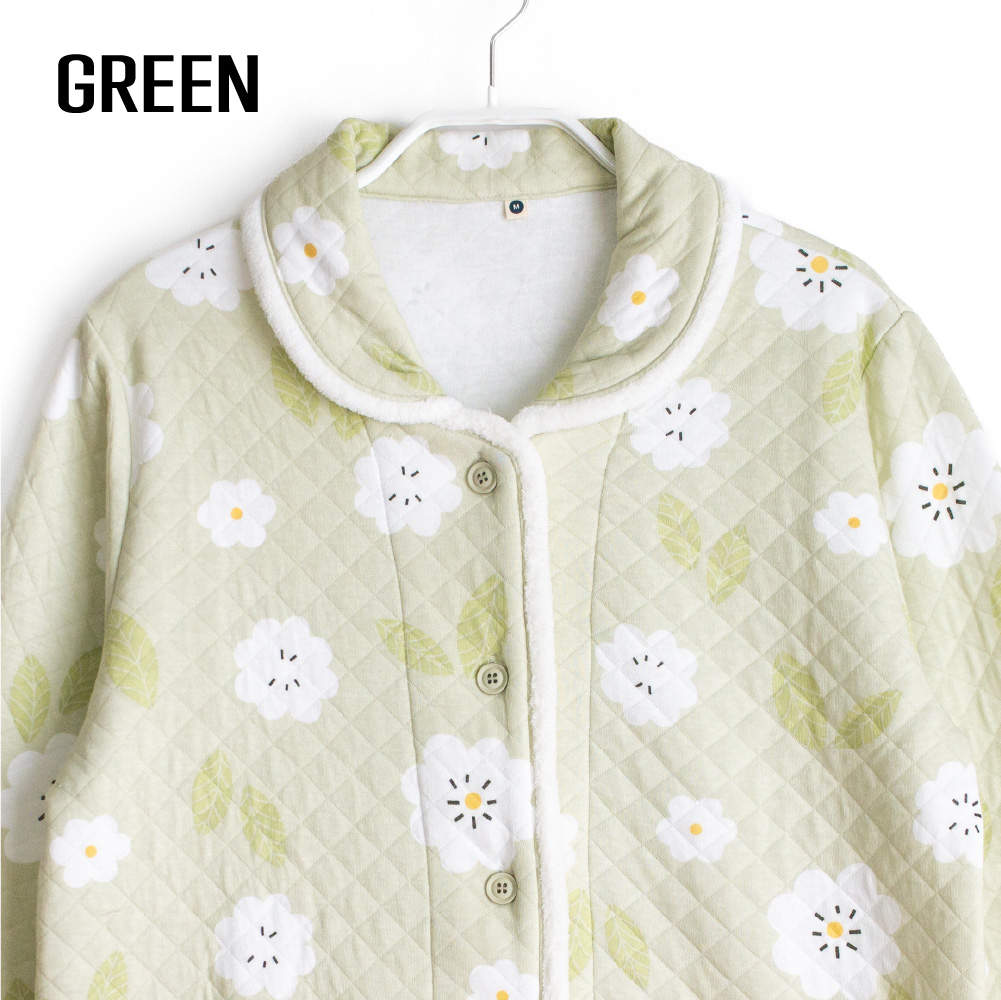 パジャマ レディース 綿100％ ニットキルト 長袖 冬 前開き ボタン