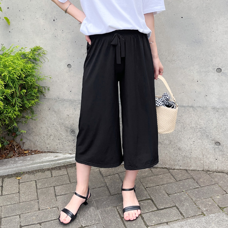 REAL STYLE ワイドパンツ レディース 夏 7分丈 接触冷感 薄手 ウエスト