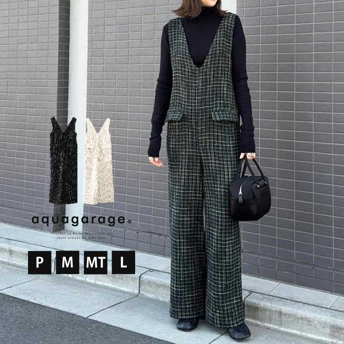 aquagarage（アクアガレージ） ツイードVネックオールインワン