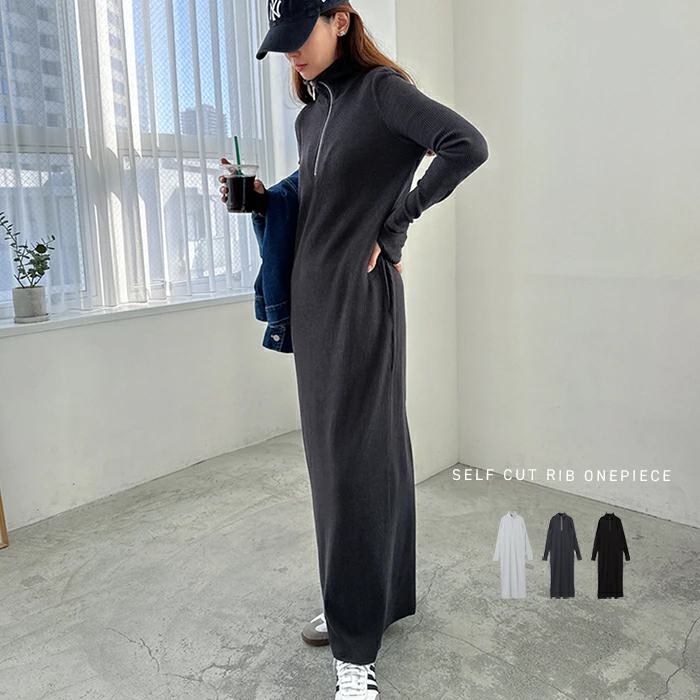 セルフカット リブ 指穴 サムホール 長袖 ワンピース レディース