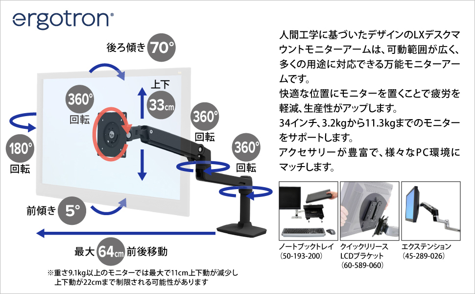 エルゴトロン（ergotron） LX デスクマウント モニターアーム マット